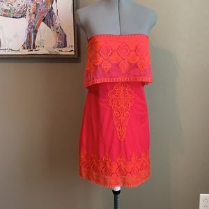 BCBG Maxazria pink/orange strapless dress size 2
